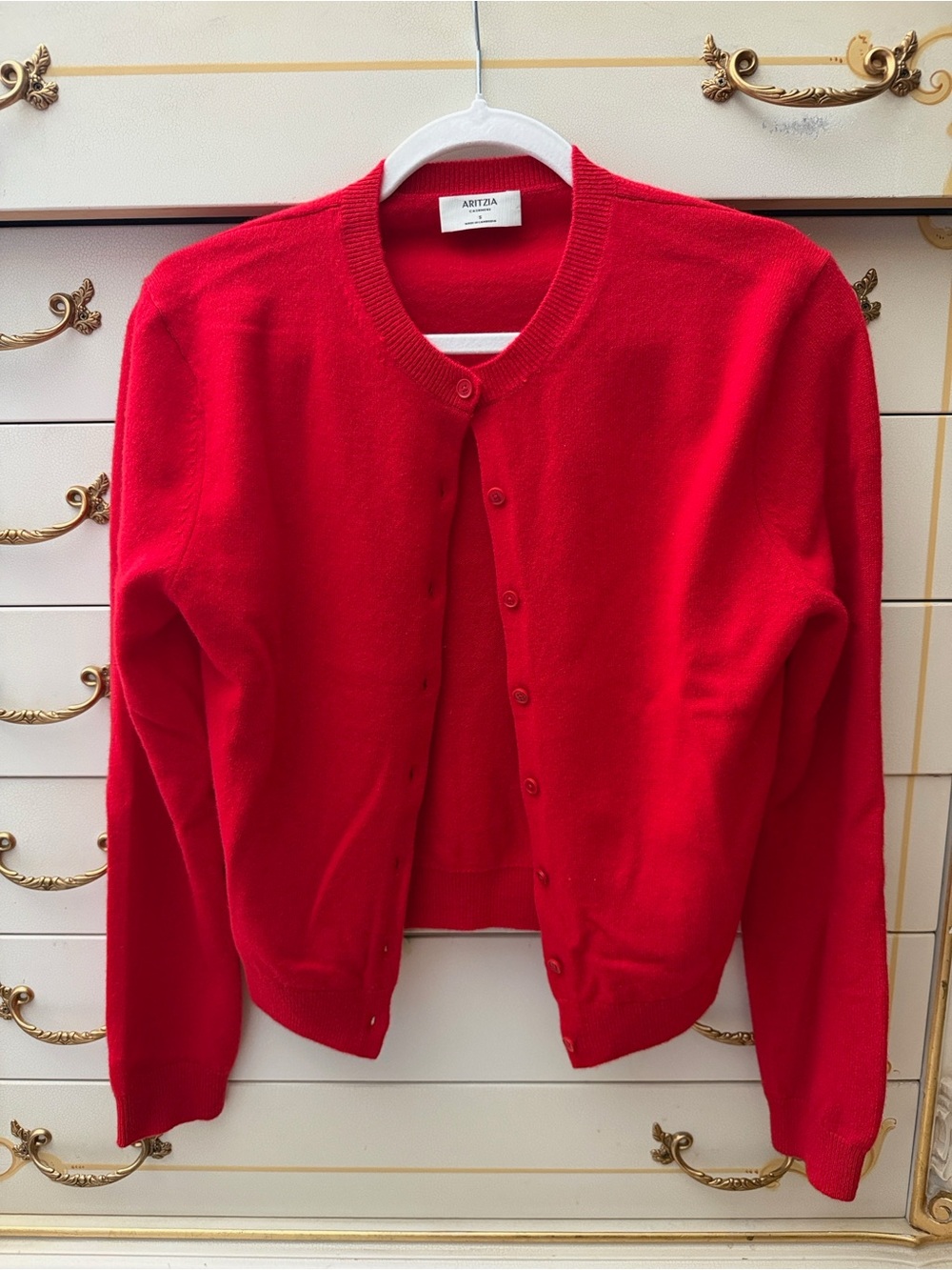Aritzia Red Crewneck Button Cardigan